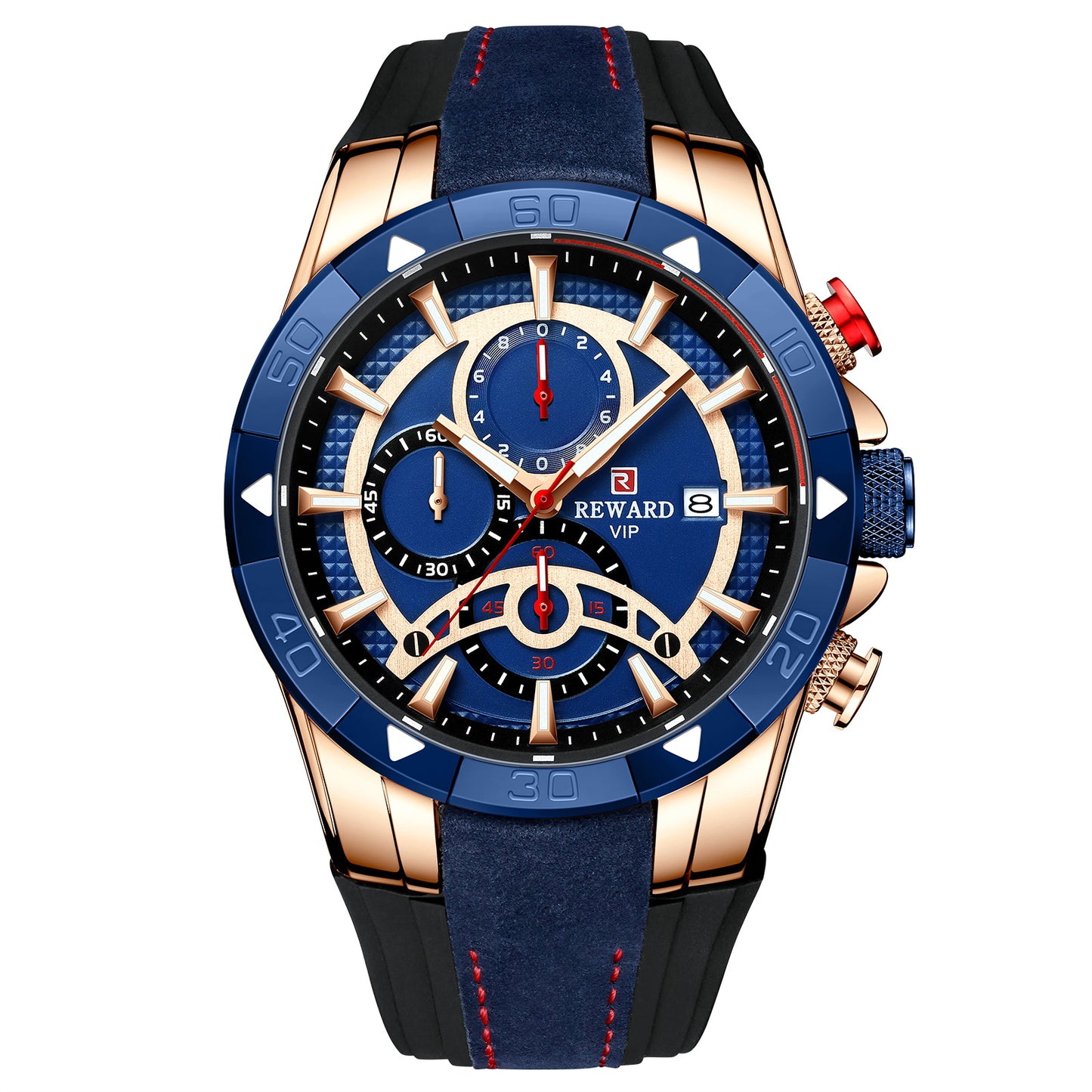 Men's Business Quartz Watch with Calendar and Six-Pin Silicone Strap