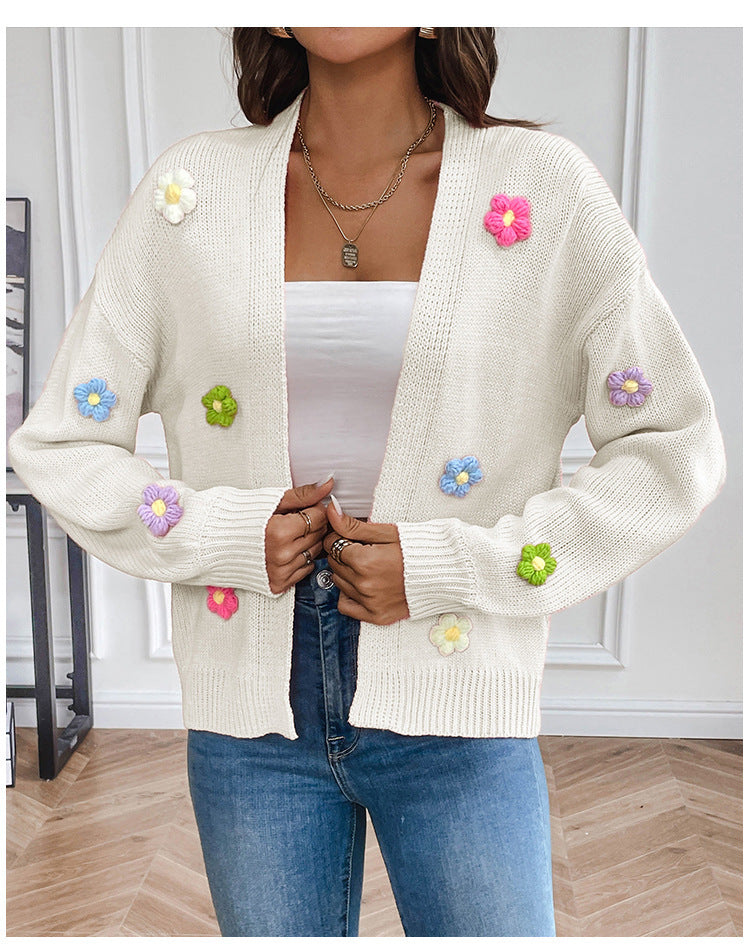 Gilet cardigan en maille à fleurs pour femme
