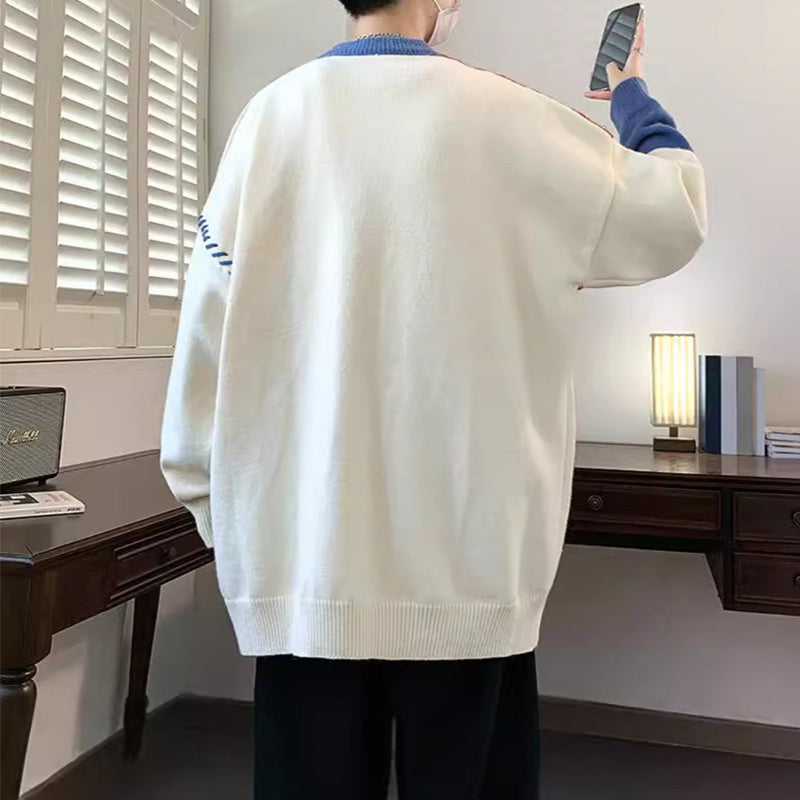 Pull colorblock Ins, haut tricoté à manches longues, mode hivernale pour homme