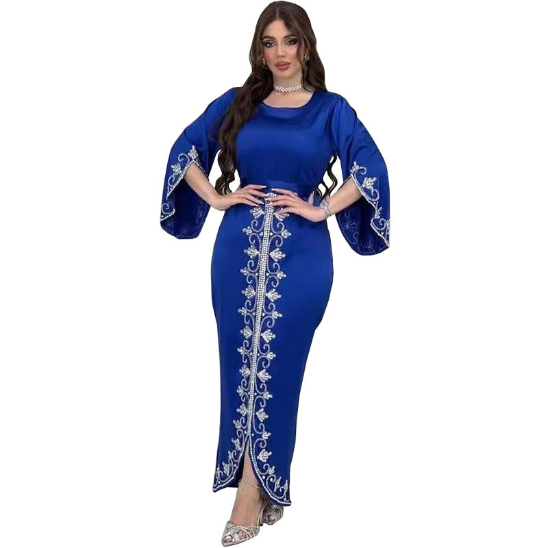 Robe de soirée arabe de Dubaï, style diamant, en satin doux