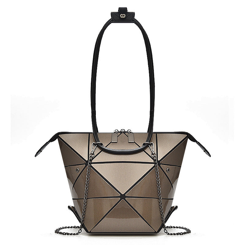 Trendy Medium Folding Geometric Diamond Laser Variety Bag with Zipper