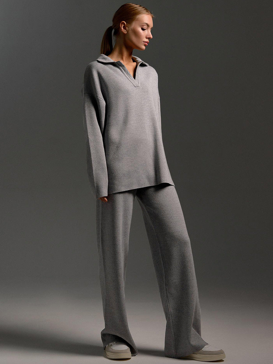 Women's Casual Sweatshirt Set Long-Sleeve Pullover Top & Loose Straight-Leg Pants