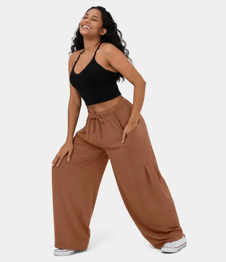 Elastic Waist Pleated Wide Leg Pants - Stylish & Fashionable