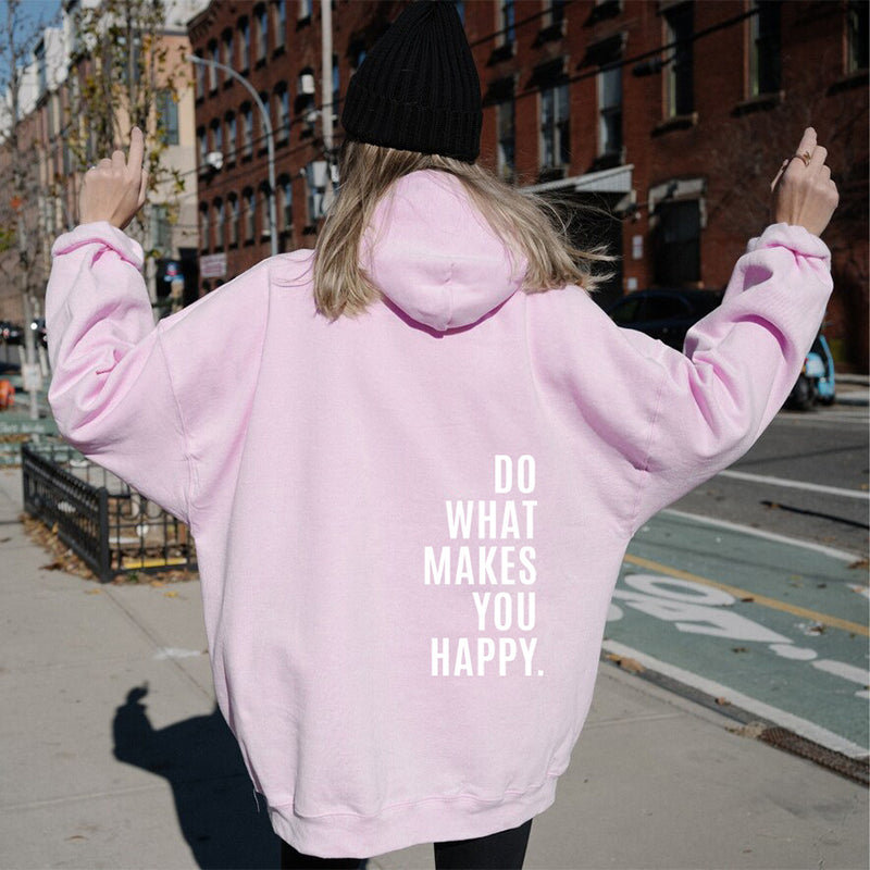 Sweat à Capuche Sport Ample avec Imprimé "Do What Makes You Happy"