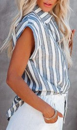 Loose Short Sleeve Striped Polyester Shirt