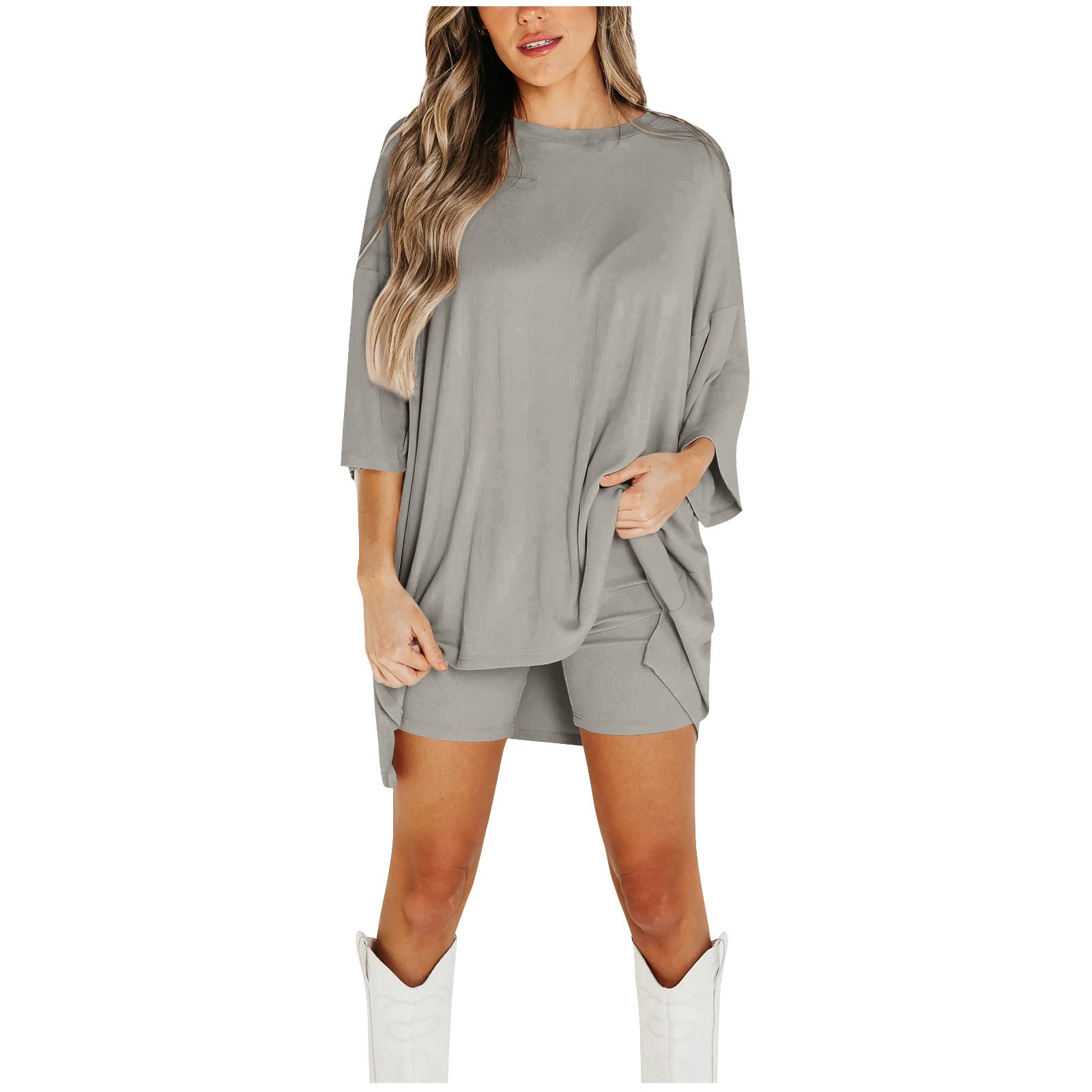Ensemble short d'été pour femme, T-shirt ample à manches chauve-souris et pantalon slim