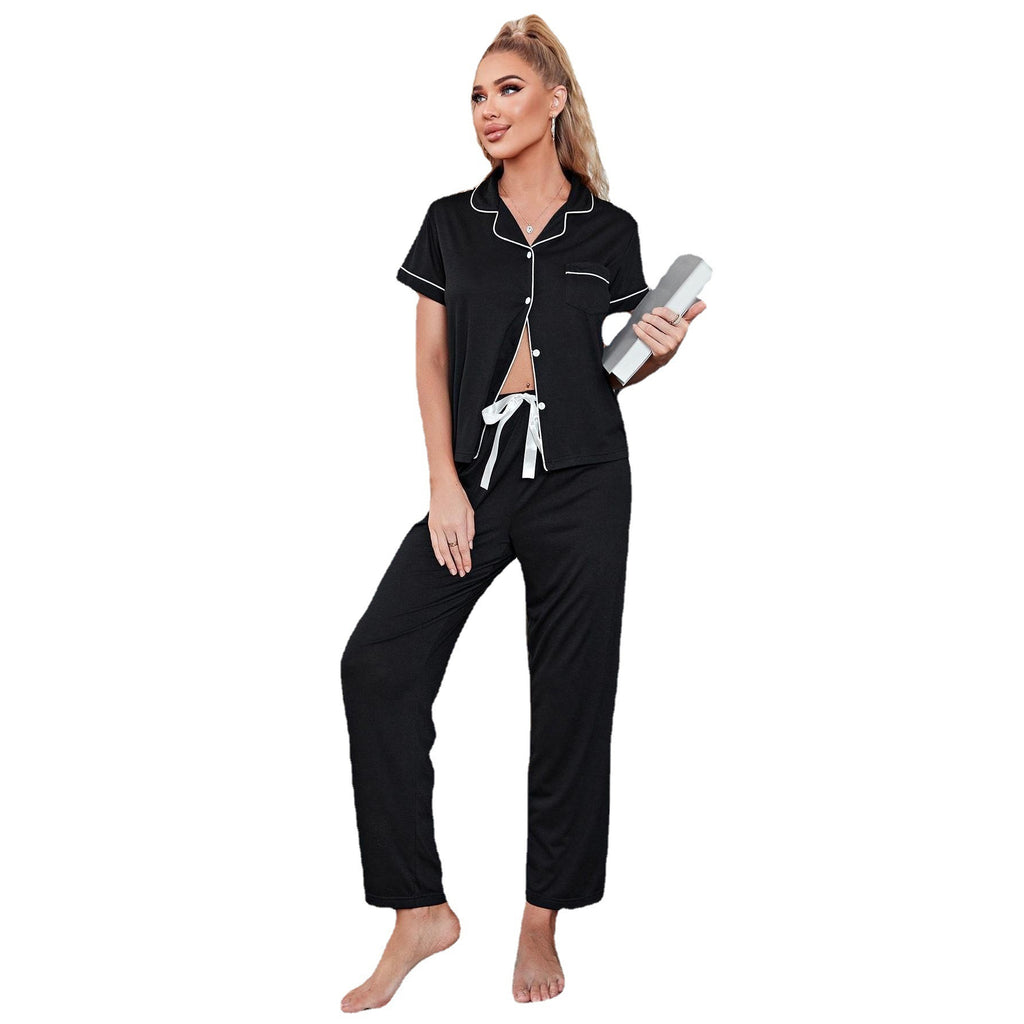 Women's Autumn Cardigan Pajama Set Short Sleeve Top & Long Pants