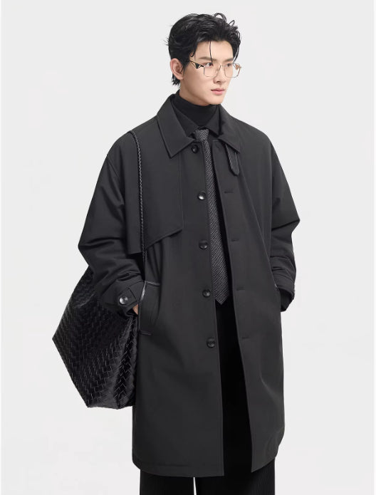 جاكيت رجالي متوسط ​​الطول مبطن بالريش للشتاء