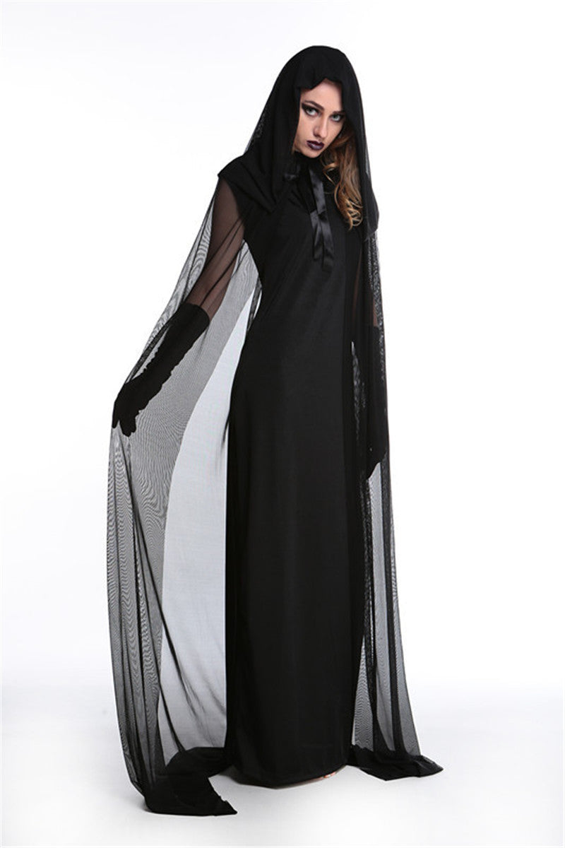 Nouvelle robe longue noire de cosplay pour Halloween, femme, costume de sorcière, diable, vampire, mort, enfer, opéra, fête, cosplay, Jour des Morts, costume