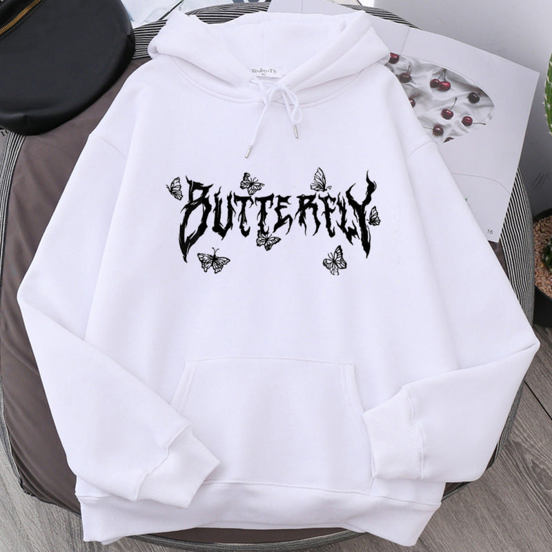 Sweat-shirt ample unisexe papillon lettre gothique en mélange de polyester et coton