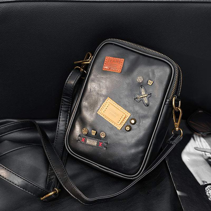 Men's Street Fashion PU Leather Crossbody Phone Bag in Black & Coffee