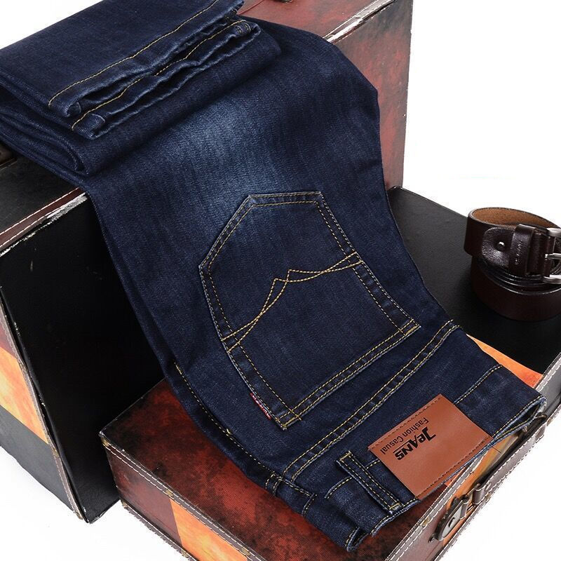 Jean droit ample stretch taille mi-haute pour homme – Jean décontracté pour le travail