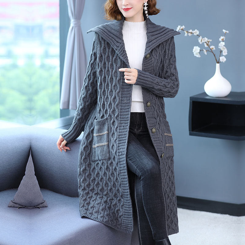 Thick Thread Mid-Length Sweater Coat for Women