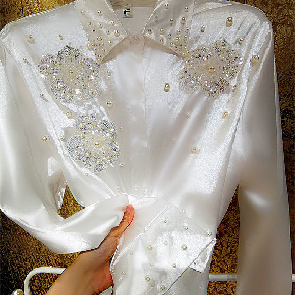 Women's Oversize White Polo Collar Loose Shirt Polyester