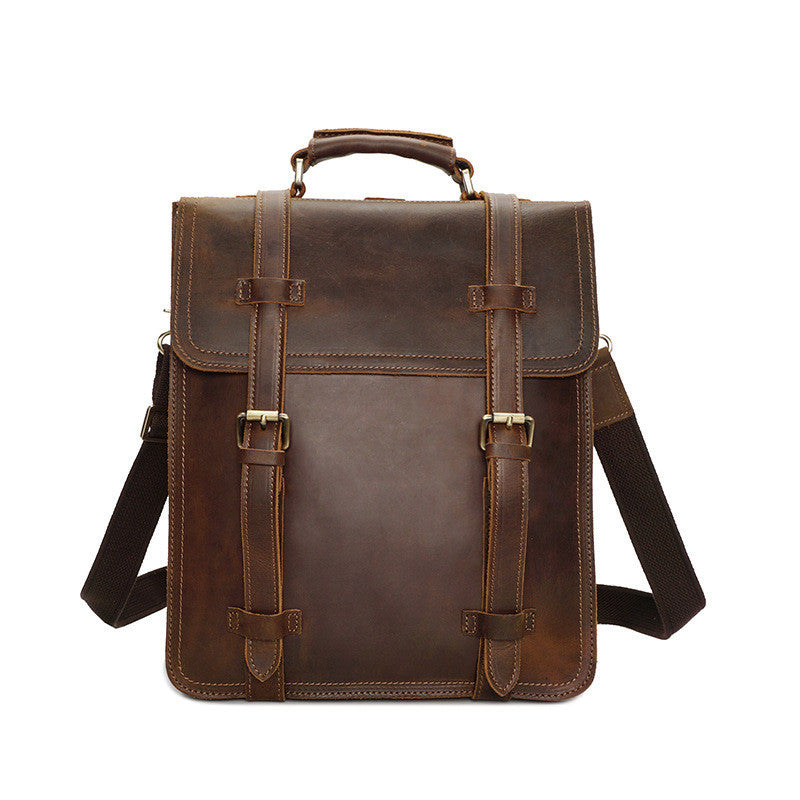 Men's Vintage Crazy Horse Leather Backpack Brown