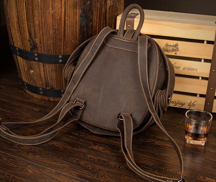 Unisex Retro Vintage Dark Brown Handmade Cowhide Backpack 29x25x15cm