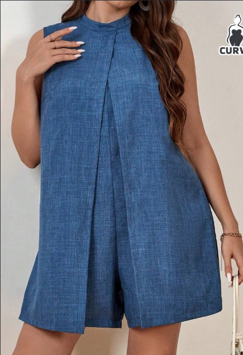 Plus Size Sleeveless Solid Color Jumpsuit with Round Neck for Summer
