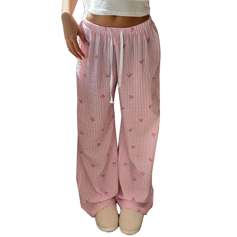 Striped Wide Leg Leisure Pants with Elastic Waist