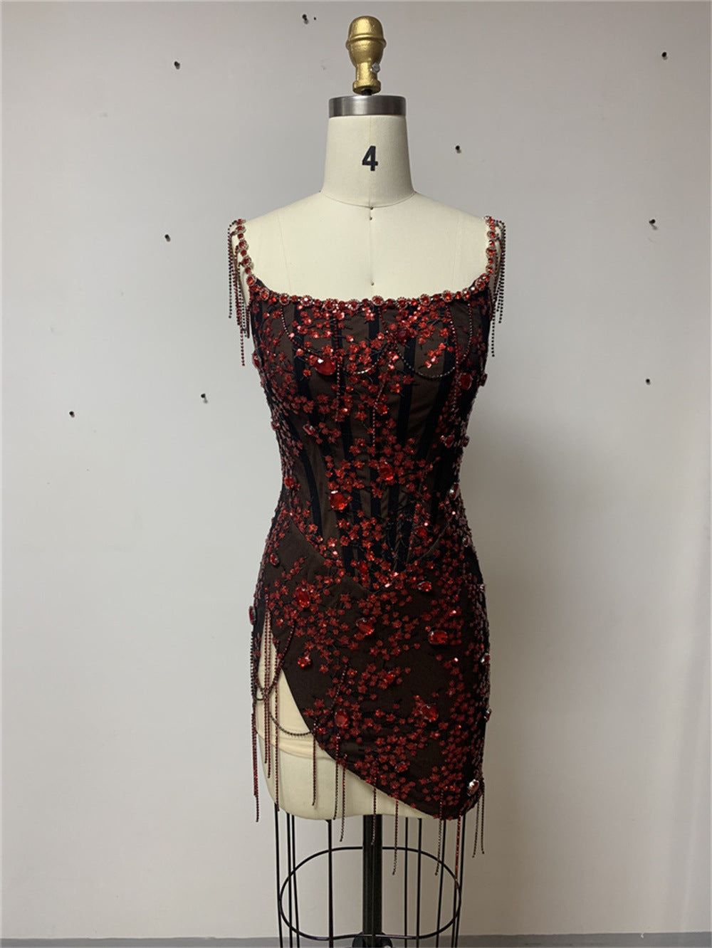 Women's Summer Cotton Sleeveless Diamond-Embellished Mini Dress