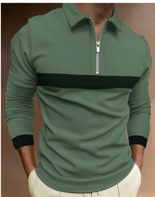 Men's Long Sleeve Zipper Lapel T-Shirt