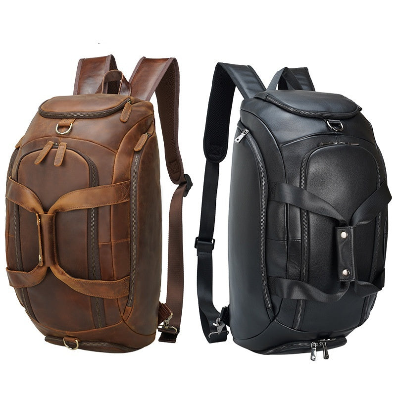 Sac à Dos Rétro Homme en Cuir de Vachette Marron Grande Capacité pour l'Extérieur