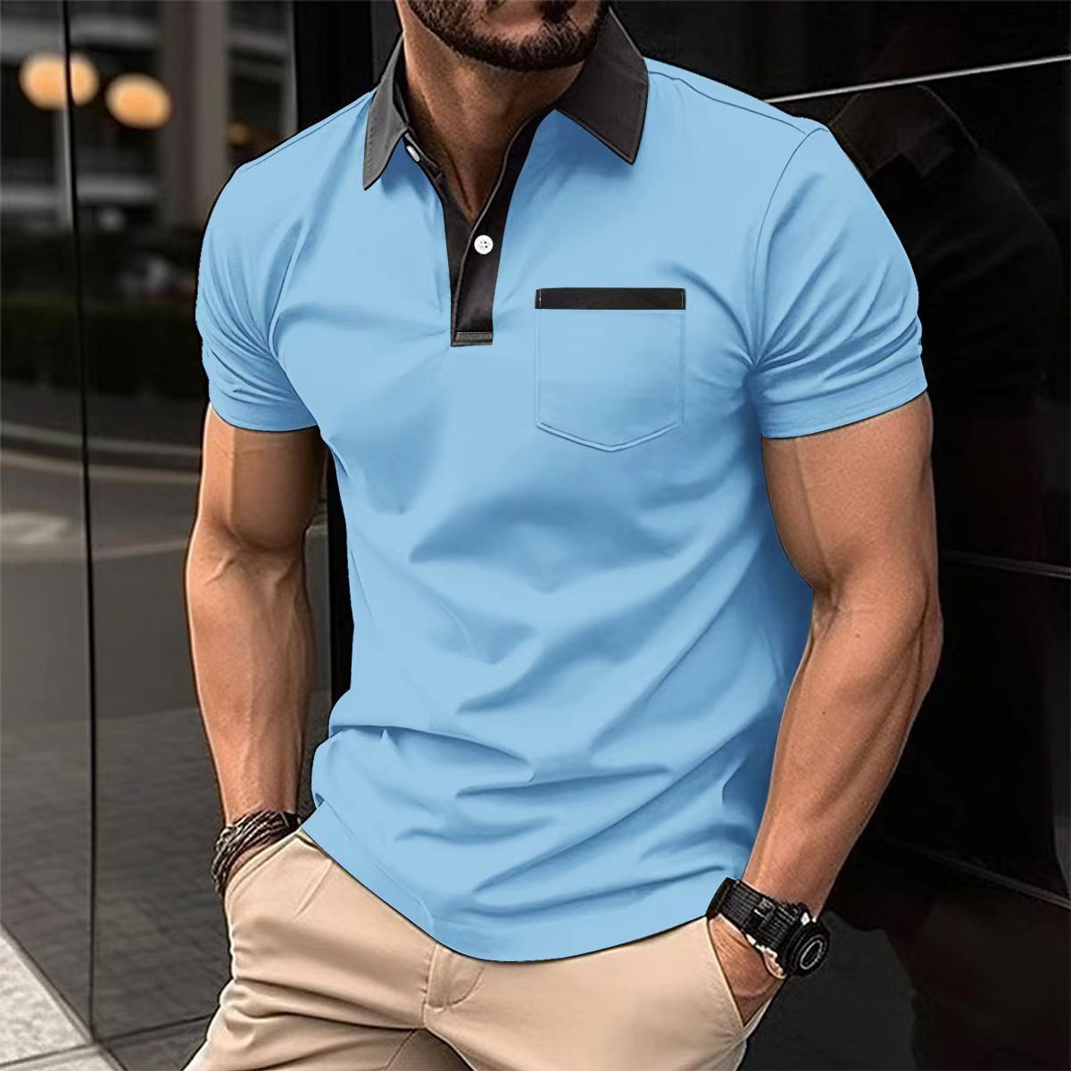 Polo T-shirt en mélange de coton pour homme, coupe ample, manches courtes