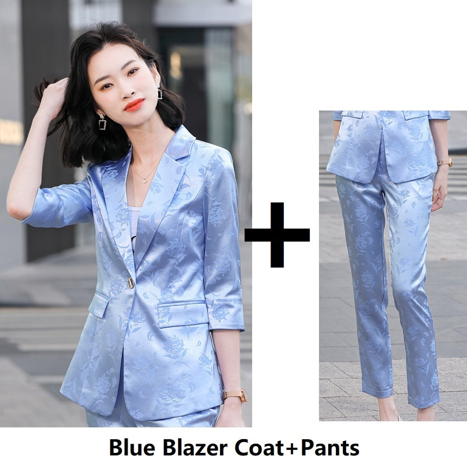 Veste de tailleur en satin imprimé pour femme, coloris rose, blanc et bleu