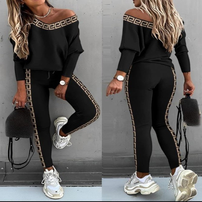 Ensemble de pantalon deux pièces à manches chauve-souris pour femme