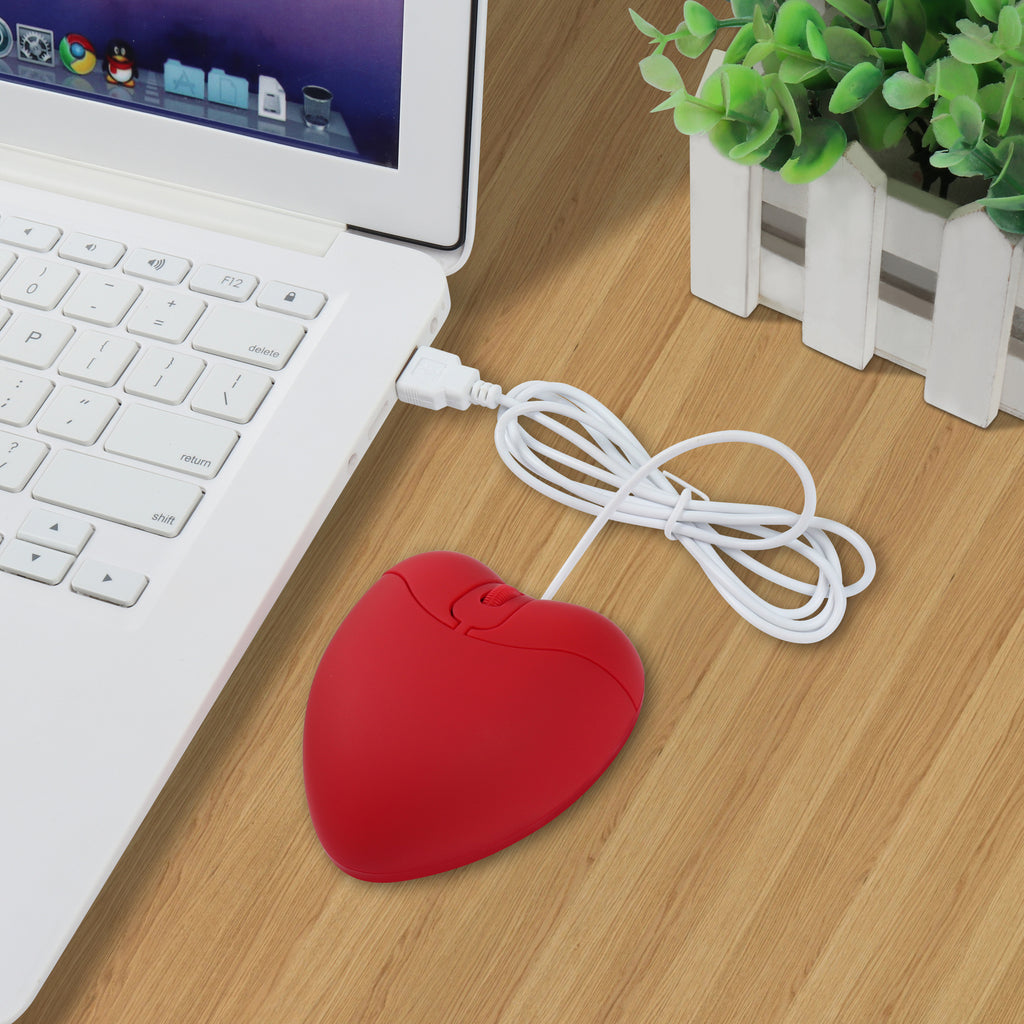 Souris Optique Filaire Mignonne en Forme de Cœur Rouge 1200 DPI