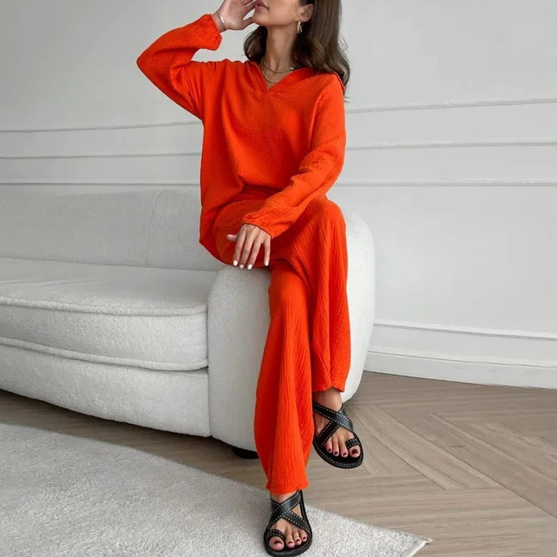 Ensemble élégant haut et pantalon décontracté en polyester pour femme, disponible en plusieurs coloris