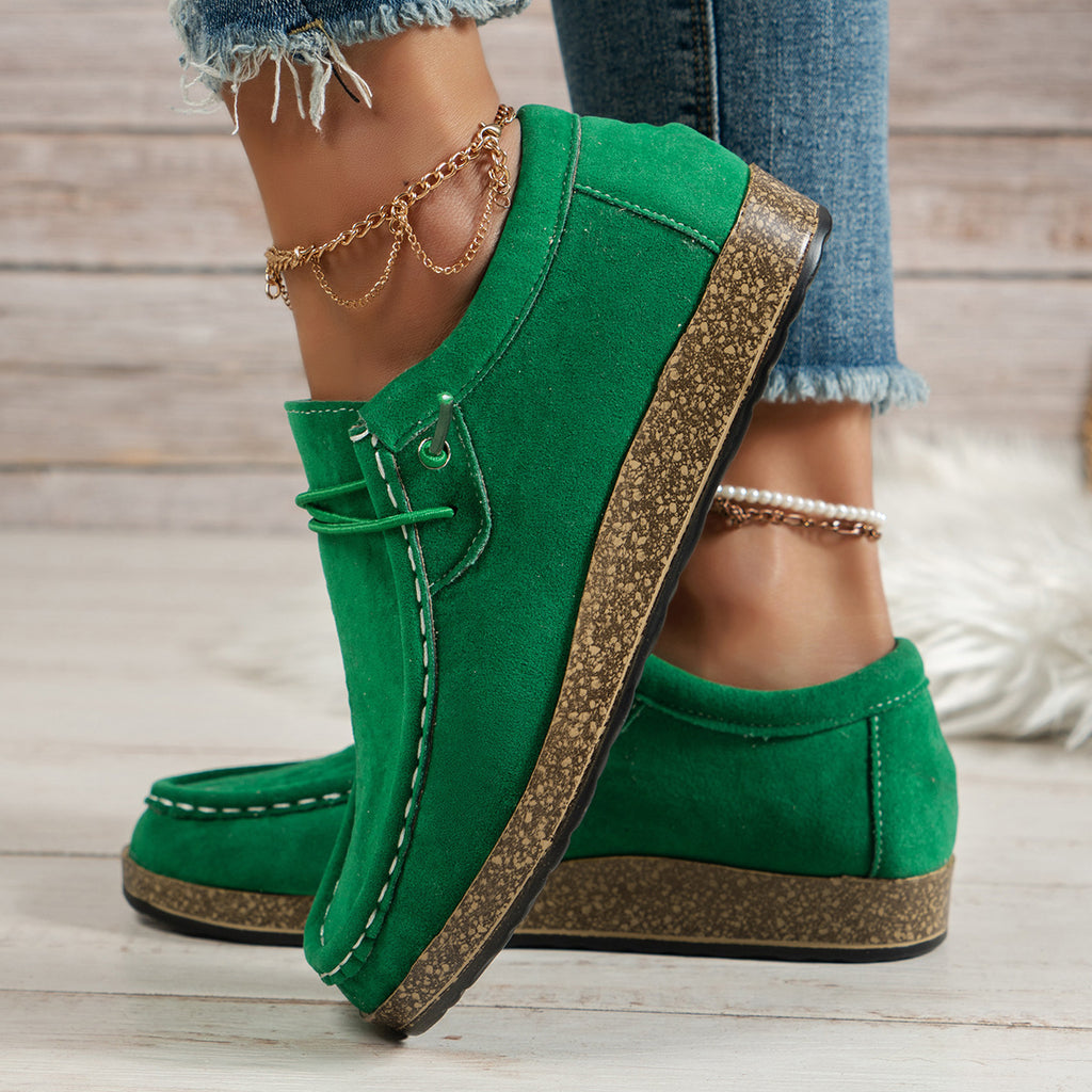 Chaussures plates décontractées à enfiler avec élastique vert pour femme