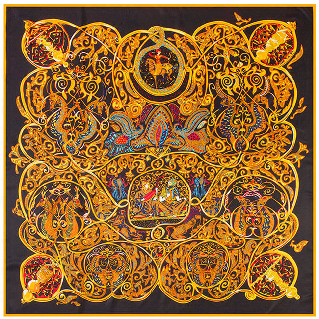 Floral Carriage Jacquard Large 130cm Silk Twill Square Scarf Shawl