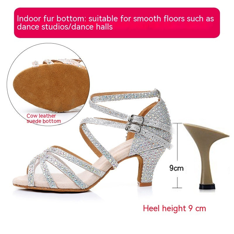 Latin Dance Shoes Women's Sandals Professional Soft Bottom Dance Shoes Mid-high Heelindoor