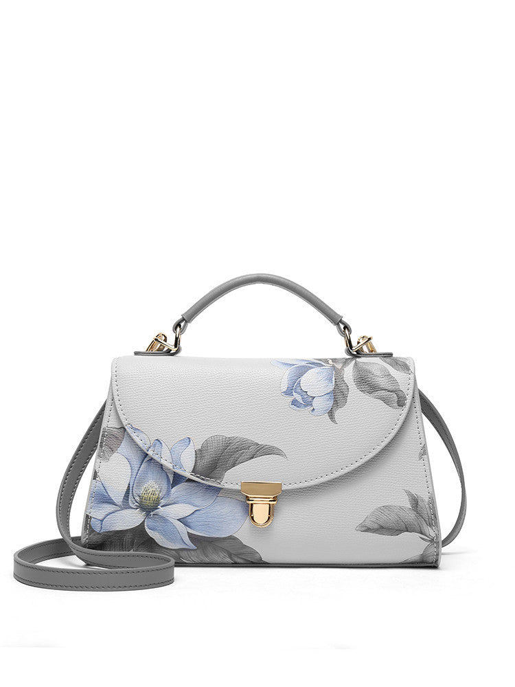 Middle Aged Women's Grey Leather Shoulder Bag Handbag