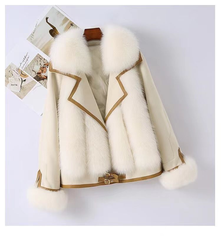 Women's Faux Fox Fur Chenille Jacket with Fur Collar