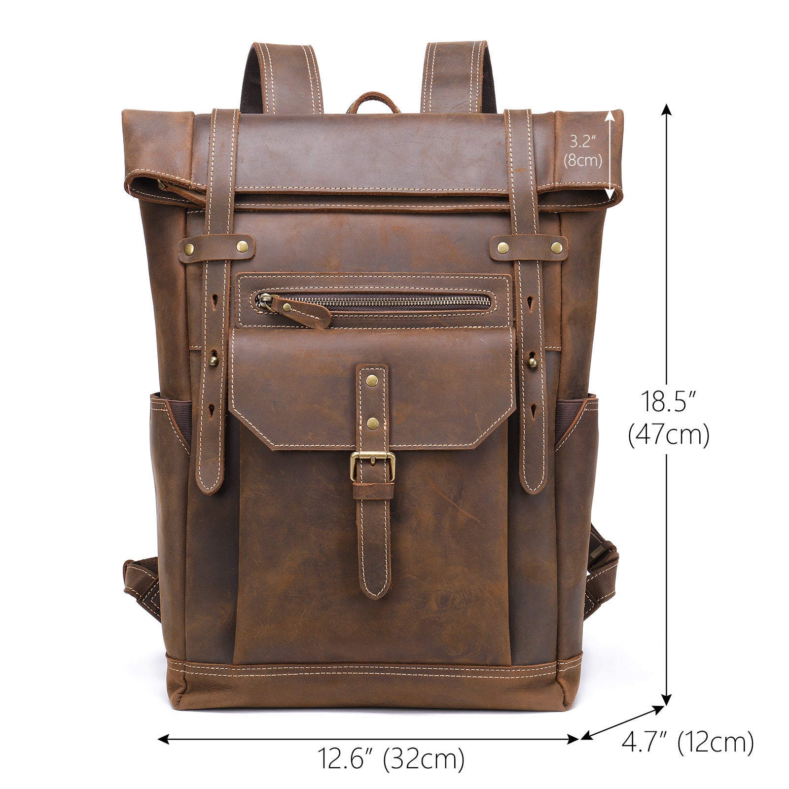 Retro Crazy Horse Leather Men's Backpack Large Coffee