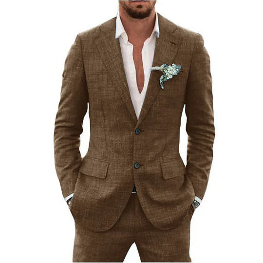 Costume homme coupe ajustée en lin et chanvre pour mariage et soirée