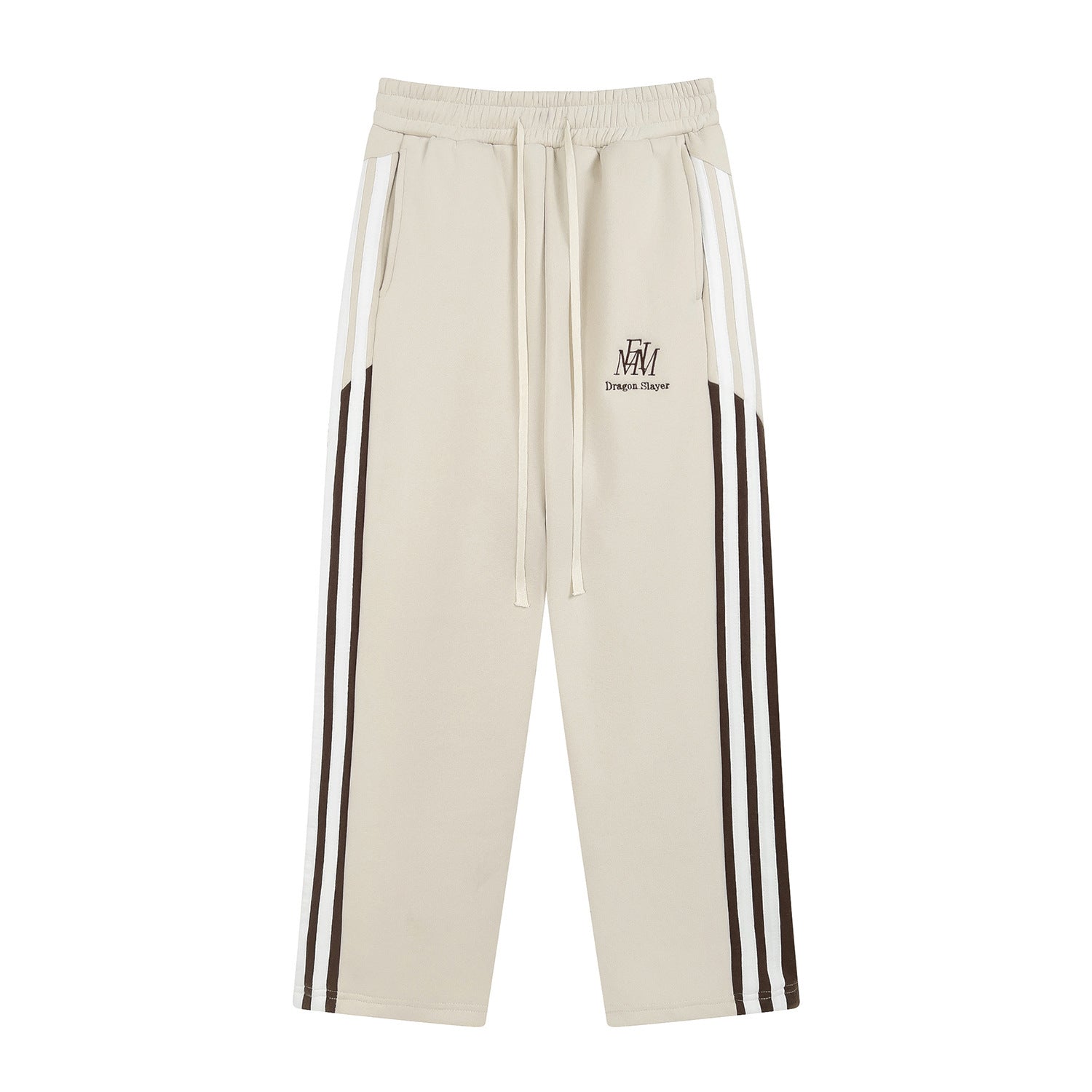 Men's Striped Loose Straight Pants with Side Ribbon