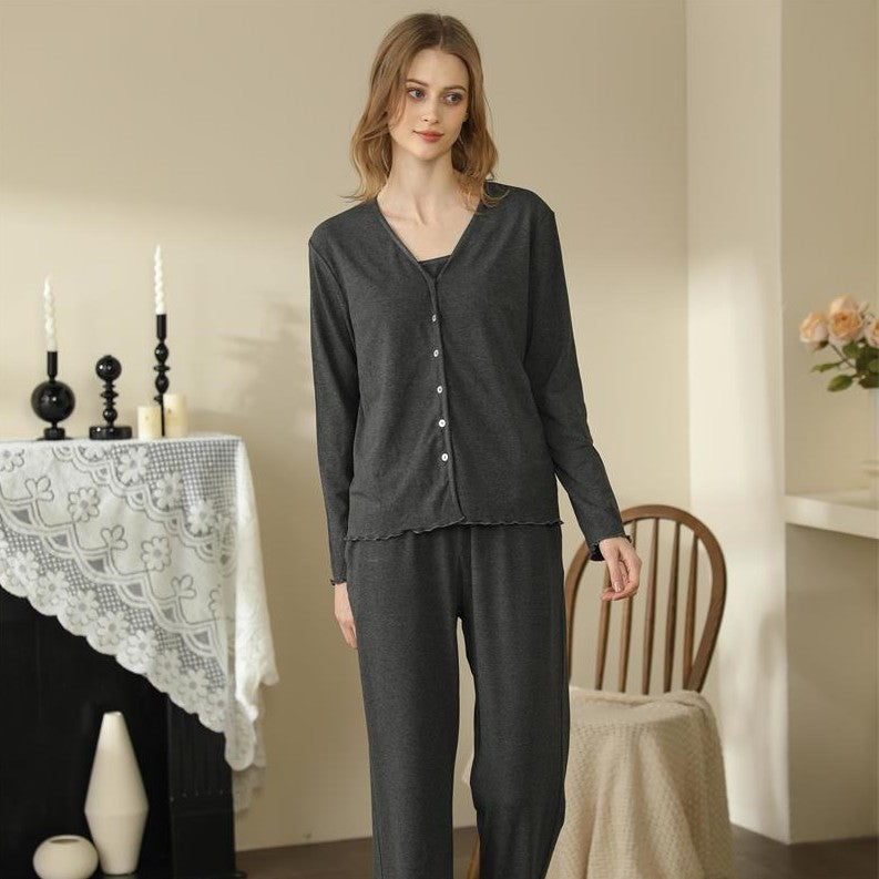 French Style Cotton Three-Piece Pajamas for Women