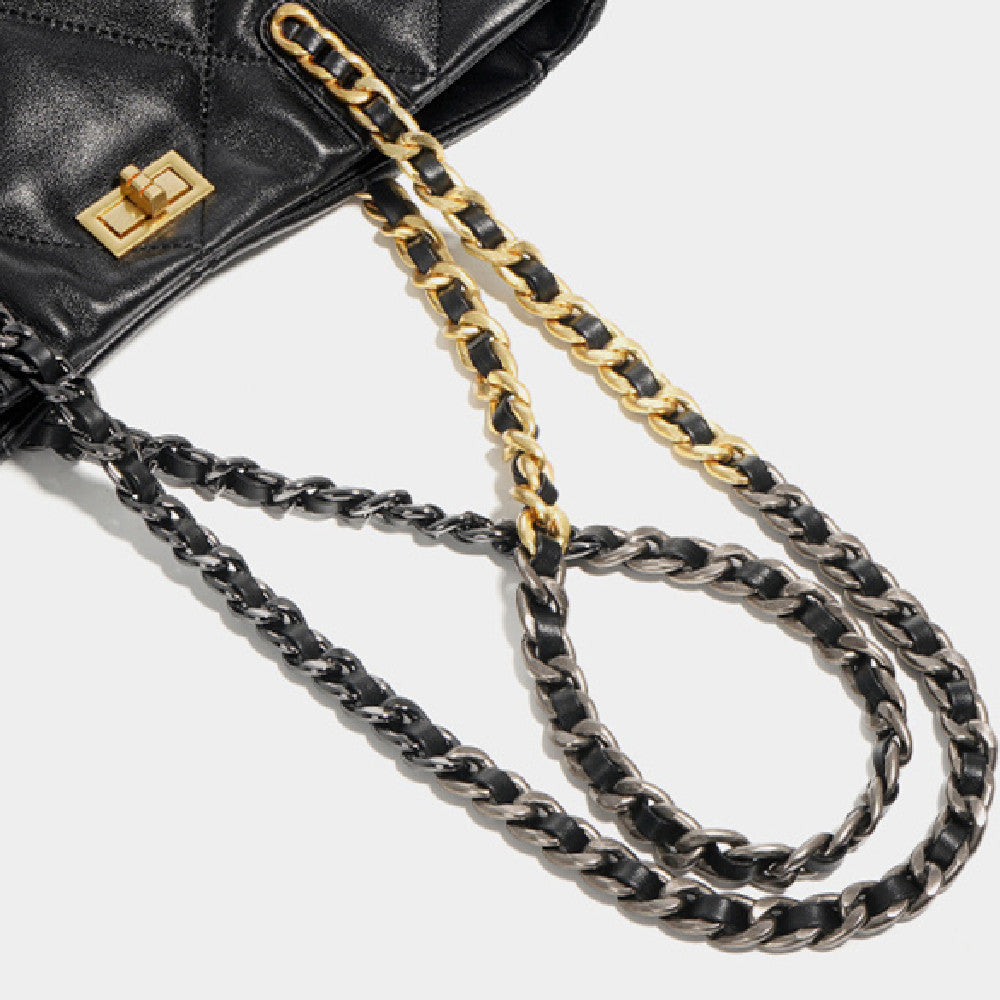 Women's Leather Rhombus Chain Shoulder Bag – Small & Large Black Options