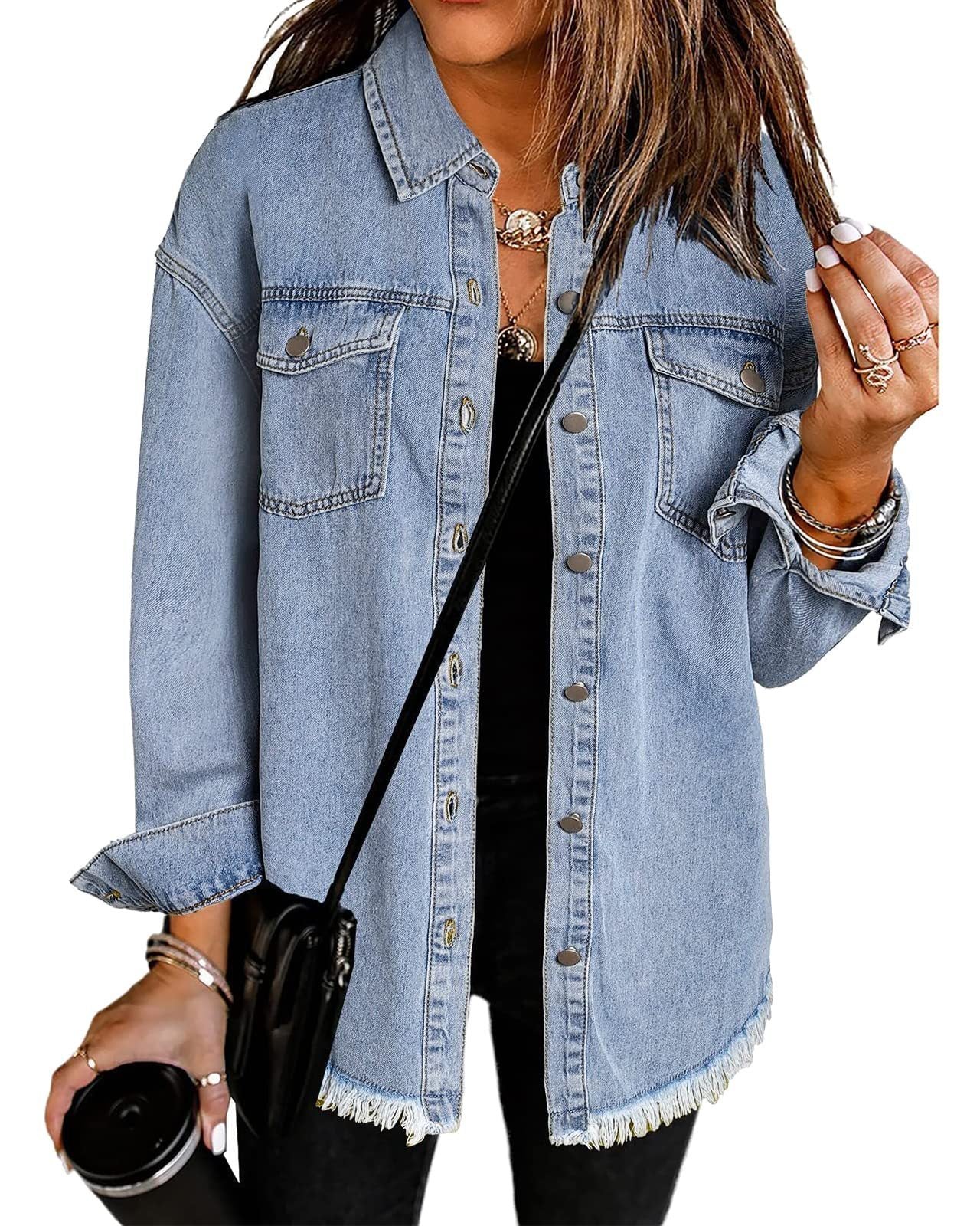 Veste-chemise en jean boutonnée pour femme