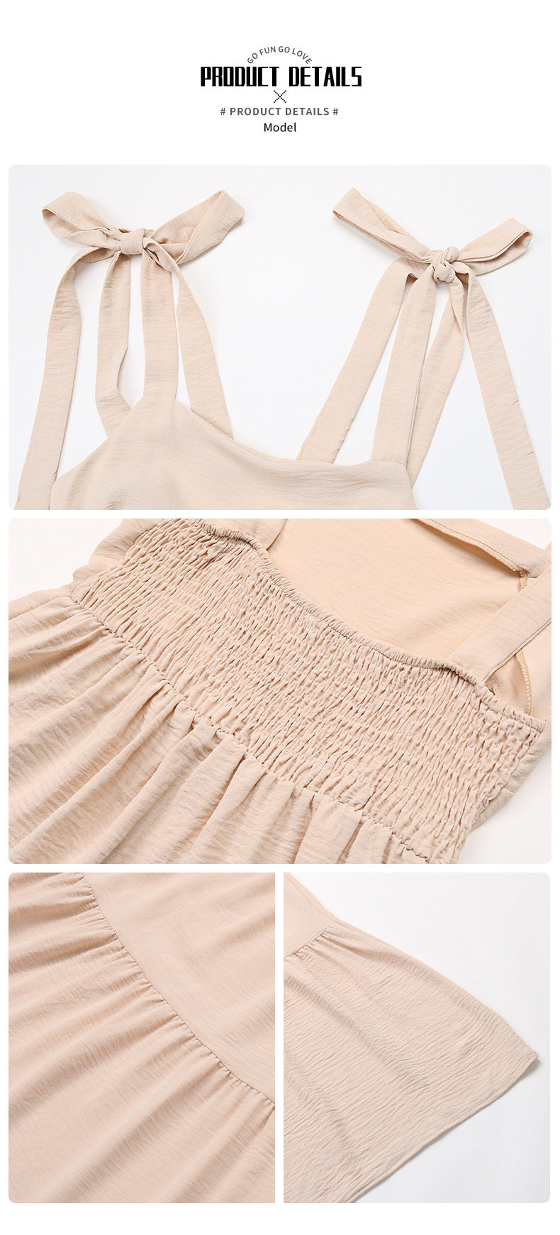Women's Apricot Backless Solid Color Sling Dress Mid-Length