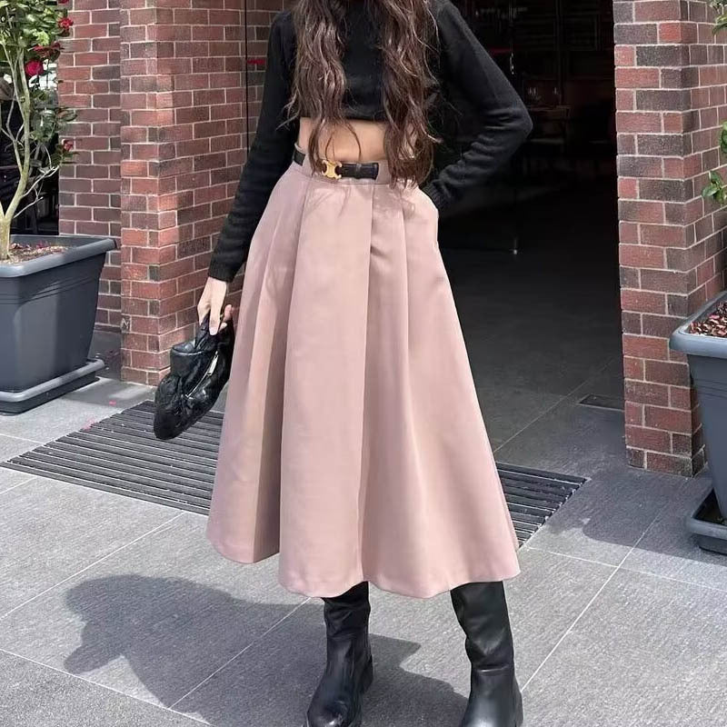 European American Summer New Large Pocket Flight Jacket A- Line Skirt