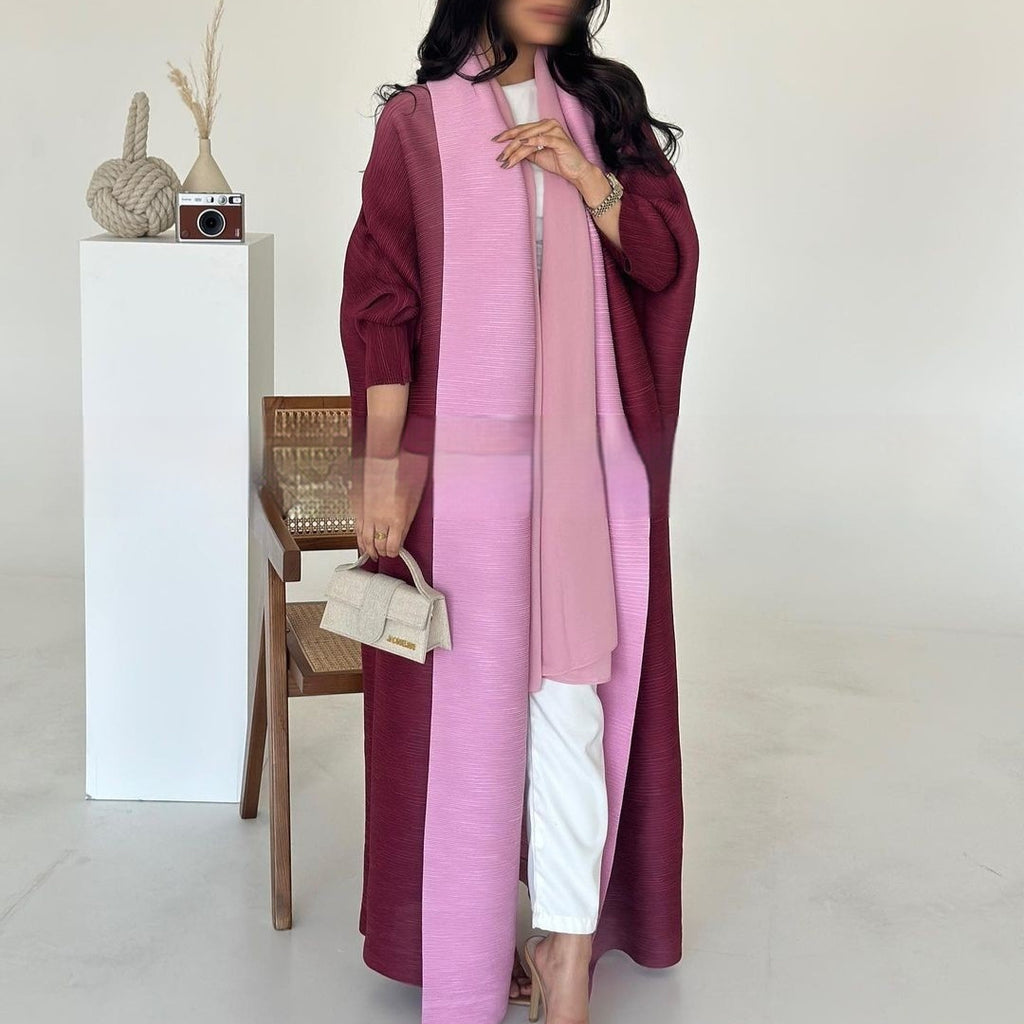 Pleated Trench Djellaba Printed Shawl Cardigan Ethnic Cloak Coat for Middle East Women