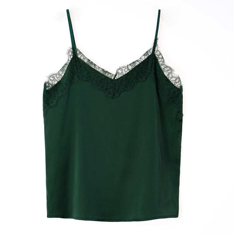 Eyelash Lace Satin Camisole Top for Women