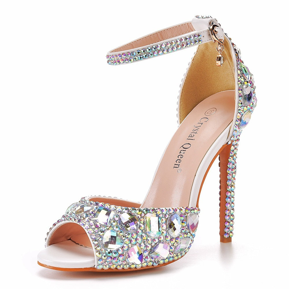 Sandales à talons hauts peep-toe avec bride et bout ouvert, grande taille 35-46
