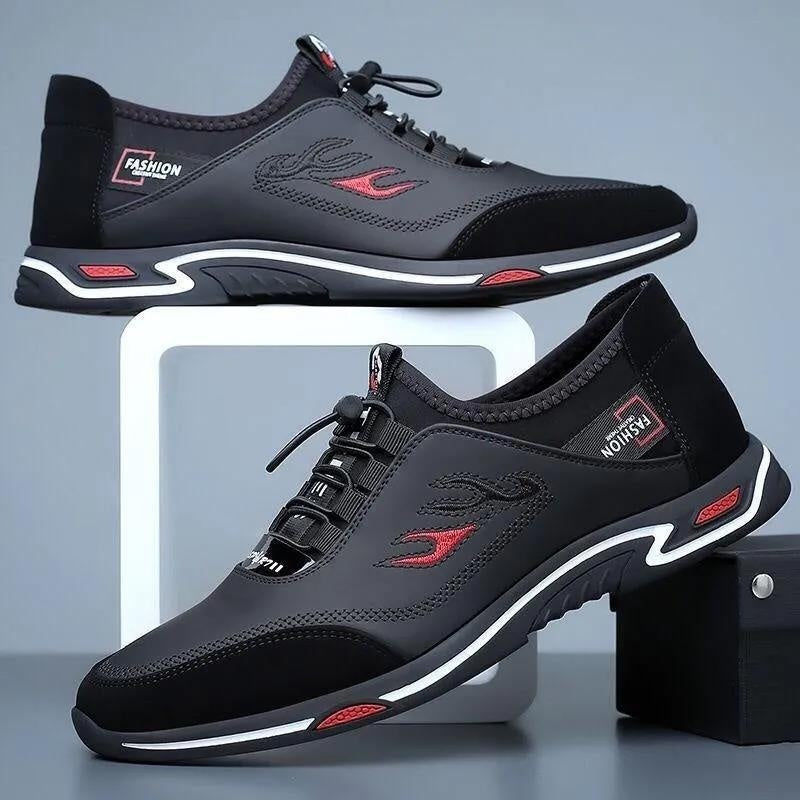 Men's Casual Lace-Up Soft Bottom Leather Slip-On Flat Work Shoes