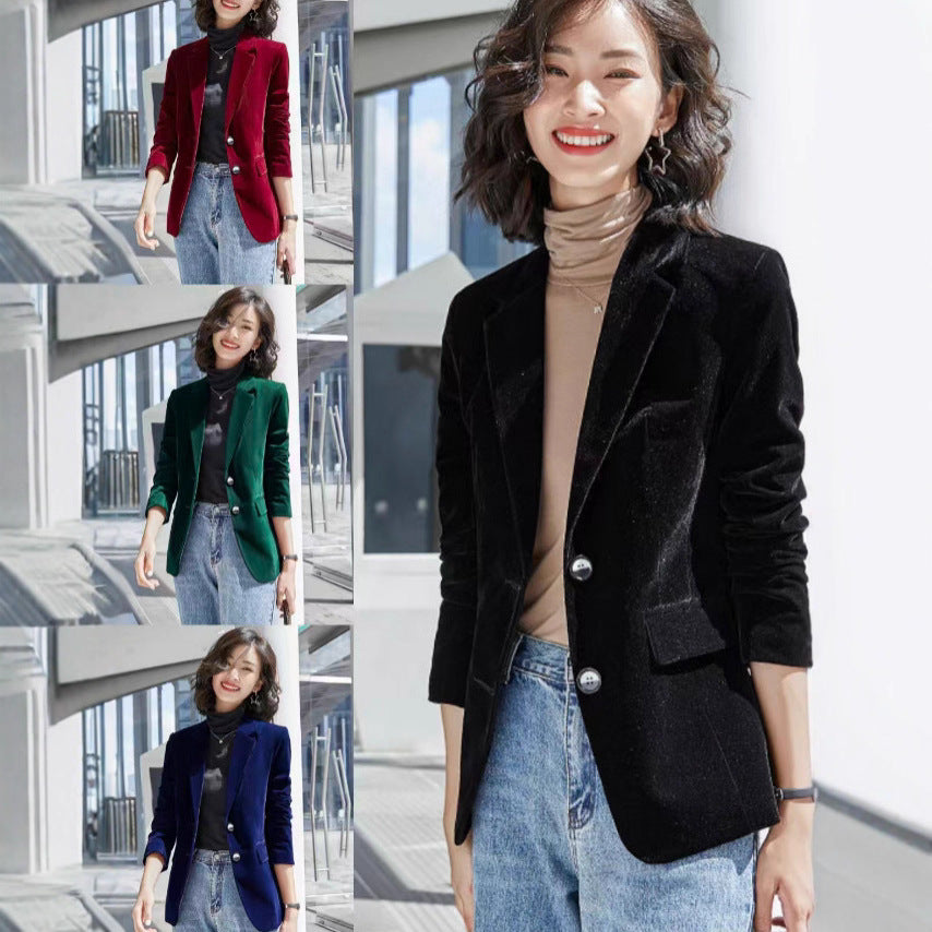 Velvet Slim Fit Vintage Style Blazer Coat for Women