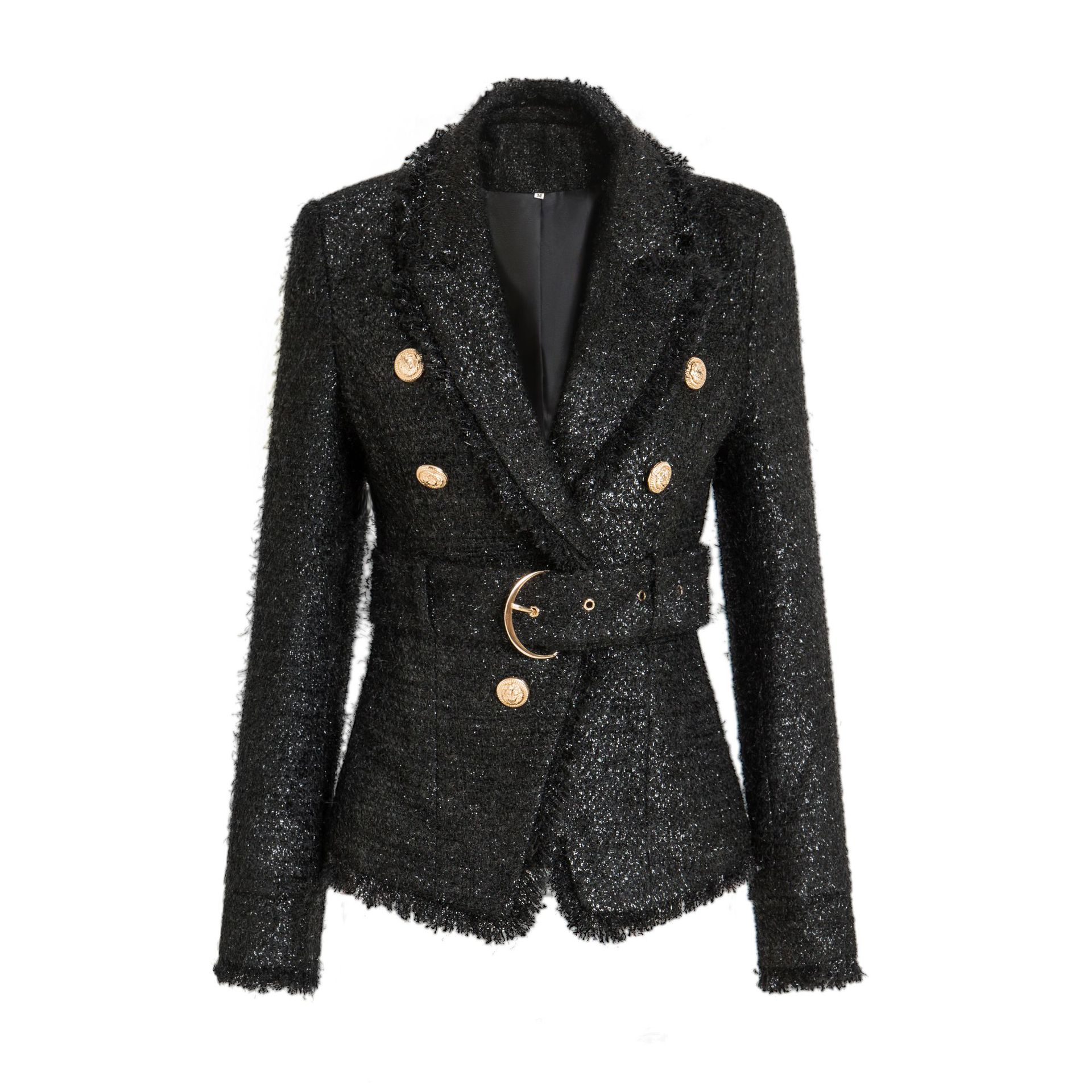 Veste blazer noire vintage double boutonnage coupe ajustée pour femme