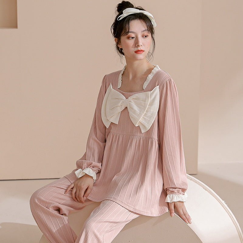 Ladies Cotton Long-Sleeve Cartoon Pajama Set for Home & Outside Wear
